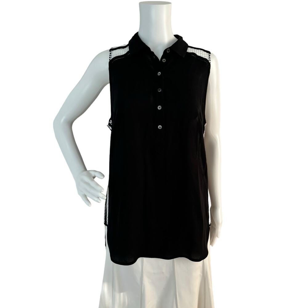L.A.M.B. TUXEDO TOP SLEEVELESS SILK BLOUSE QUATER BUTTON WOMEN SIZE MEDIUM